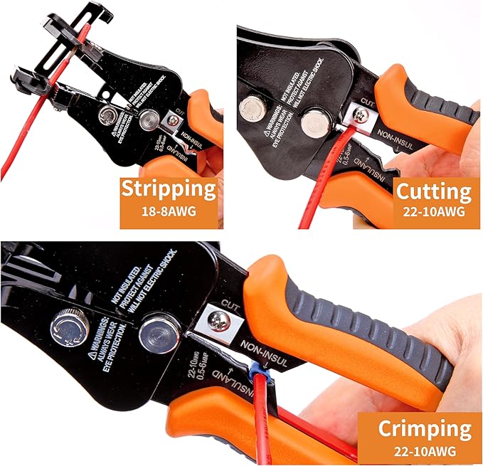 TULEDE Automatic Wire Stripper, 3 in 1 Stripper/Cutter/Crimping Heavy Duty Multi-Function Wire Strippers Tool for 8-18 AWG Electrical Wire, 7 Inch