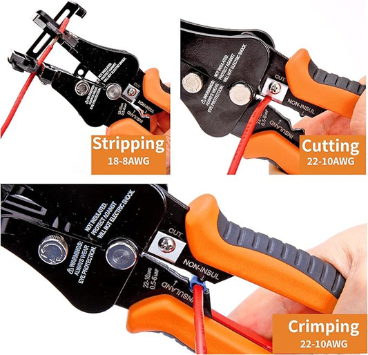 TULEDE Automatic Wire Stripper, 3 in 1 Stripper/Cutter/Crimping Heavy Duty Multi-Function Wire Strippers Tool for 8-18 AWG Electrical Wire, 7 Inch