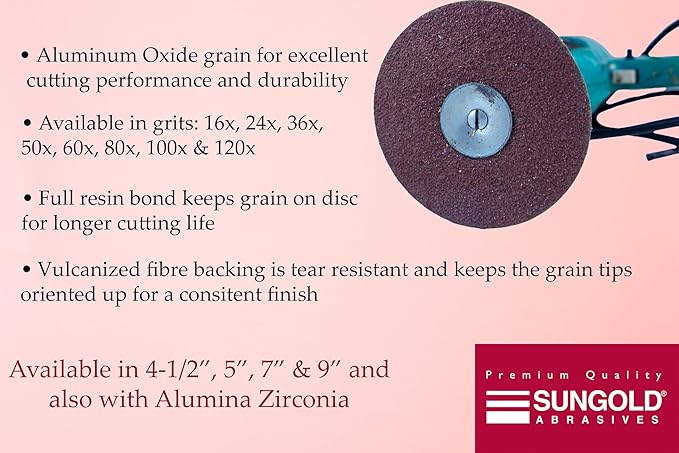 Sungold Abrasives 16902 4-1/2-Inch x 7/8-Inch Center Hole Aluminum Oxide Fiber Disc, 25-Pack, 36 Grit
