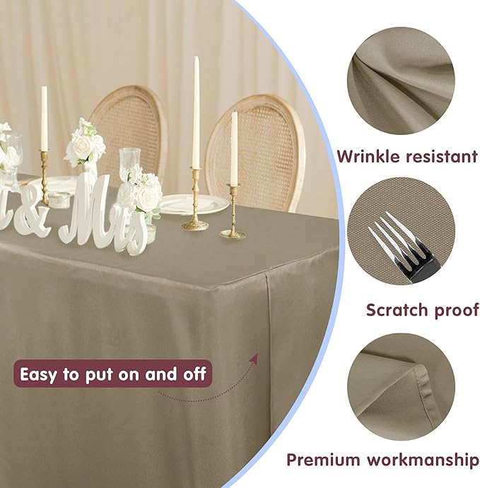 HolidayIdeas Fitted Taupe Table Covers - 96 x 30 Inch - 2 Pack Rectangle Tablecloths for 8 Foot Tables, Polyester Fabric Table Cloth for Parties, Holiday Dinner, Wedding, Trade Show