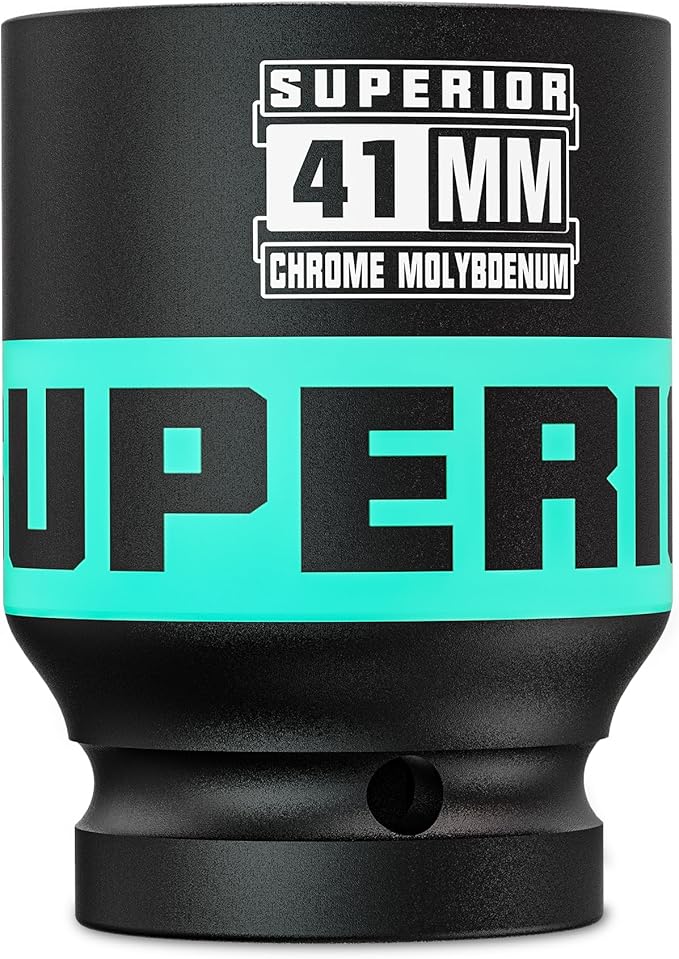 1" Drive Impact Socket, 41 mm Deep Socket, Metric Axle Nut Socket, 6 Point, CR-MO, Automotive, Truck Maintenance, Heavy Equipment Repair