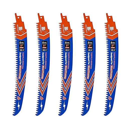 Japanese Teeth Reciprocating Saw Blades 9" 5PCS - Curved Edge Wood Pruning Saw Blades 6TPI for Tree Trimming,Wood Cutting,Cr-V Sabre Saw Pruning Blade