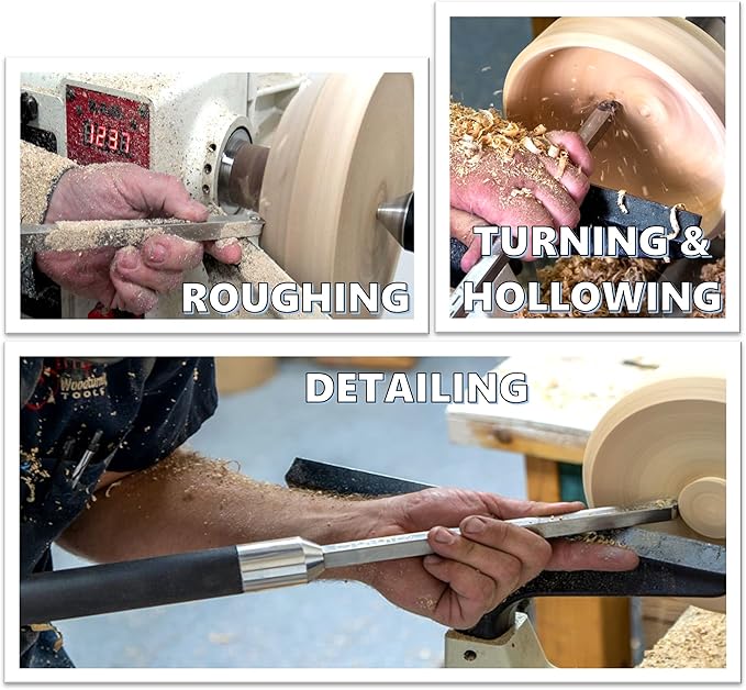 Simple Woodturning Tools Carbide Lathe Turning Tool Set of 3 Full Size with 17" Foam Grip Handles, USA Made