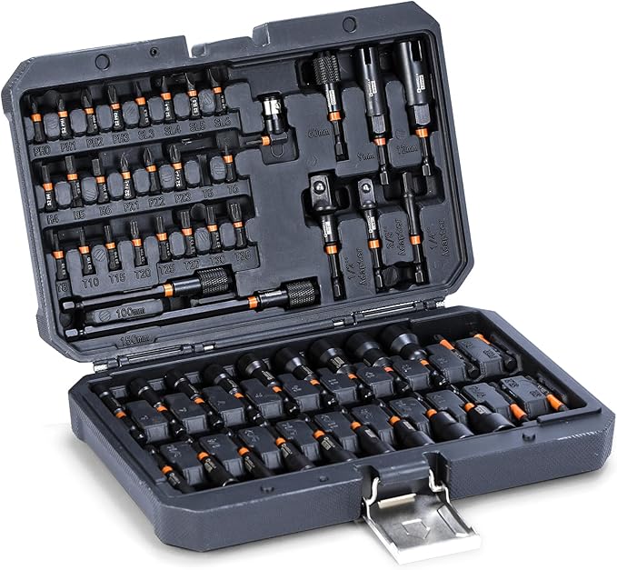 HARDELL Magnetic Nut Driver Set 55PCS, 1/4" Impact Driver Bit Set, Deep Nut Drivers for Impact Drill, Socket Adapters, Screwdriver Bit, Quick-Release Extension, Wing Nut Driver, Magnetizer