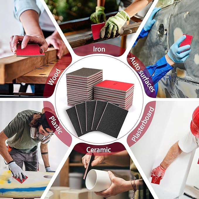 27 Pcs Sanding Sponge Pads 120 Grit, Wet Dry Washable Foam Sanding Block, Abrasive Sand Paper, Reusable Sanding Paper for Hand Sanders, Wood, Metal, Auto, Drywall, Furniture Polishing