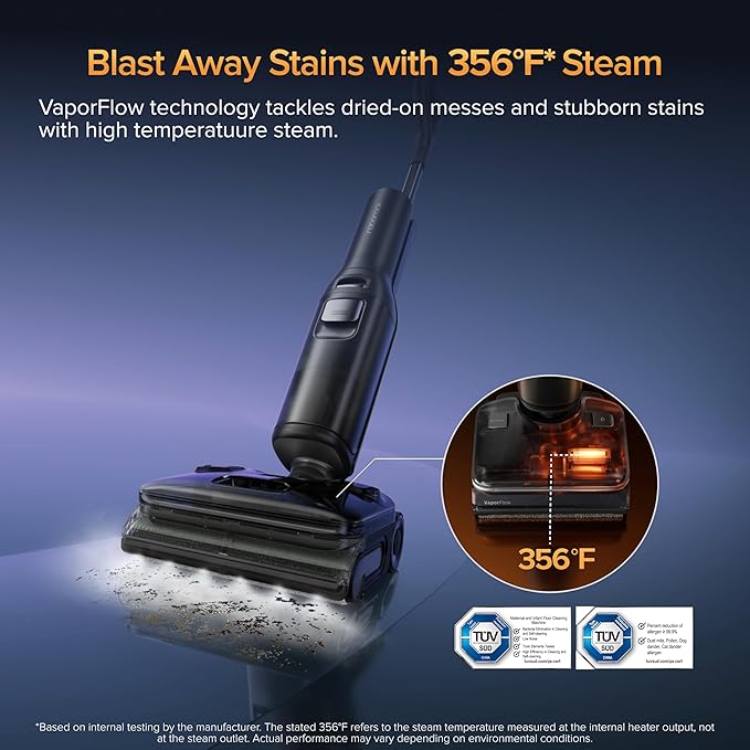 roborock F25 Ultra Steam Wet Dry Vacuum Cleaner, 356째F Steam Mop & 187째F Hot Water Cordless Vacuum Mop All in One, Floor Washer with Blue Light, 194째F Self-Cleaning, 180째 Lay-Flat, AI Assitant Wheels