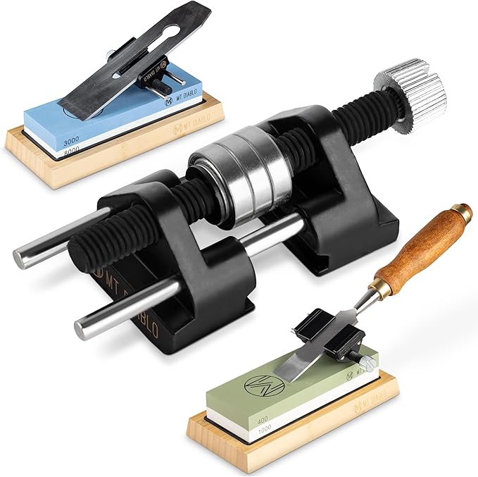 Mt Diablo Chisel Sharpening Kit - Precision Honing Guide for 1/4" to 2" Chisels & 1-3/8" to 3-1/8" Plane Irons, Sharpening Jig With Stainless Steel Rollers, Rust Resistant Cast Aluminum Design