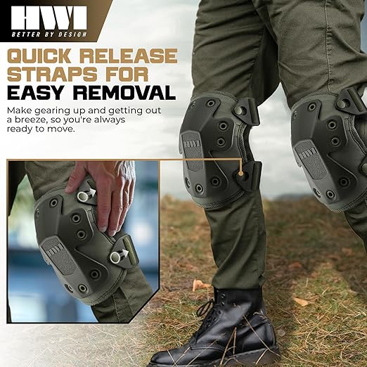 HWI Gear Next Generation Knee Pad for Protection: Combat, Mechanics, Construction, Hunting, Landscaping, Outdoor Survival, Heavy Duty Industrial Grade, Adjustable