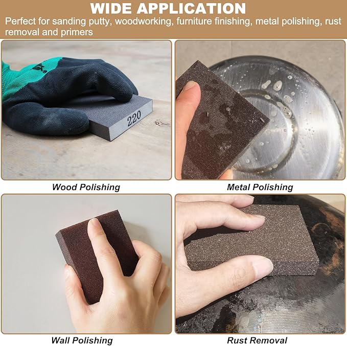 6 Pack 320 Grit Hand Sanding Block, Washable and Reusable Sanding Sponge Great for Pot Brush Pan Brush Sponge Brush Glasses Sanding Wood Sanding Metal Sanding (320 Grit)