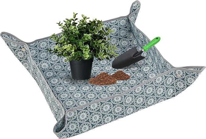 Heavy-Duty Waterproof ??Indoor Plant Transplanting & Mess Control Mat, Thick Succulent Potting Tray for Soil Change, Spill-Proof Gardening & Pet Grooming Mat (S - 26.8"X26.8")