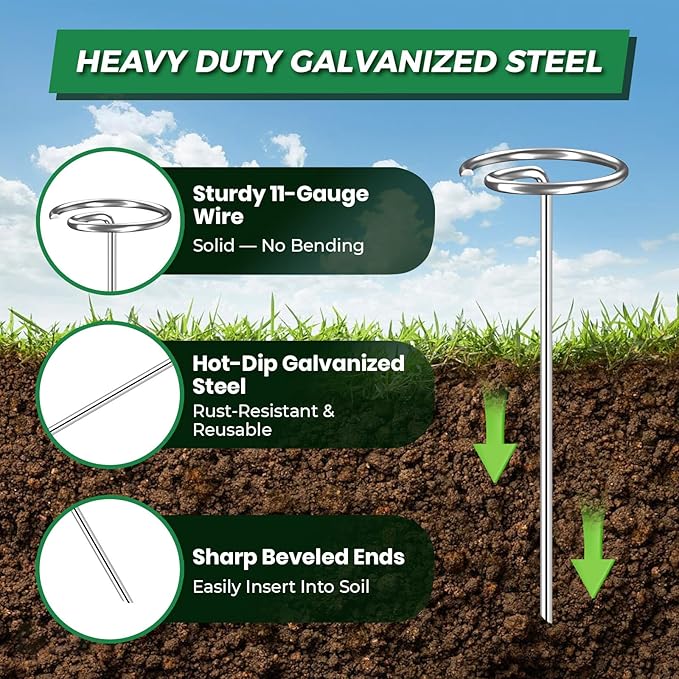 Garden Staples, 150pcs G-Shaped Landscape Stakes, Heavy Duty Weed Barrier Stakes Lawn Staples with Staples Remover and Mallet, Yard Stakes for Lawn Edging, Ground Cover, Outdoor Gardening Projects