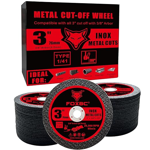 FOXBC 3 Inch Cut Off Wheel Discs, Metal & Stainless Steel Cutting Disc for Die Grinder, 3” x 3/64” x 3/8” - 50 Pack