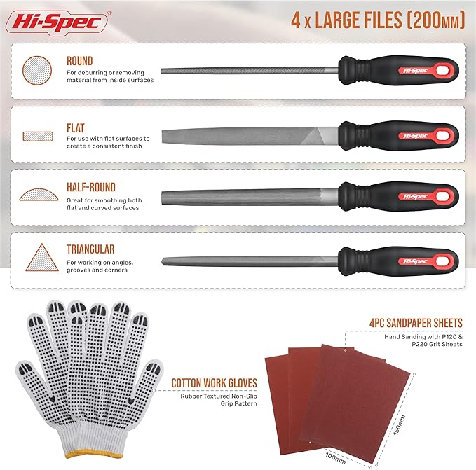 Hi-Spec 16pc Metal Hand and Small Mini Needle Steel File Set in a Carry Case. Fine, Flat, Half, Round and Triangle Files for Crafts, Metal and Wood