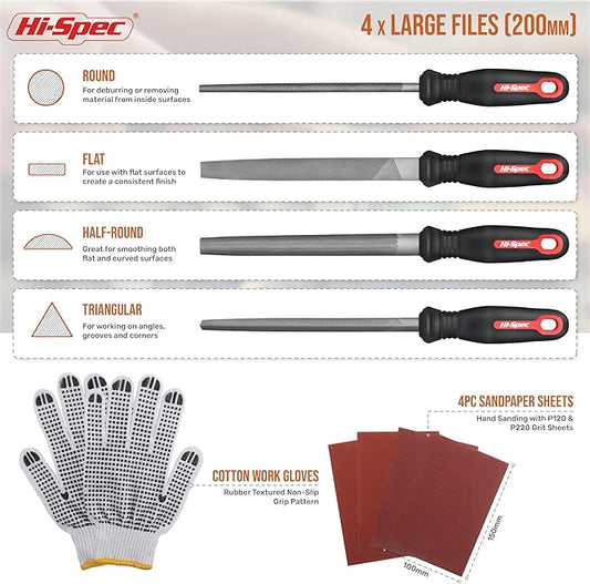 Hi-Spec 16pc Metal Hand and Small Mini Needle Steel File Set in a Carry Case. Fine, Flat, Half, Round and Triangle Files for Crafts, Metal and Wood