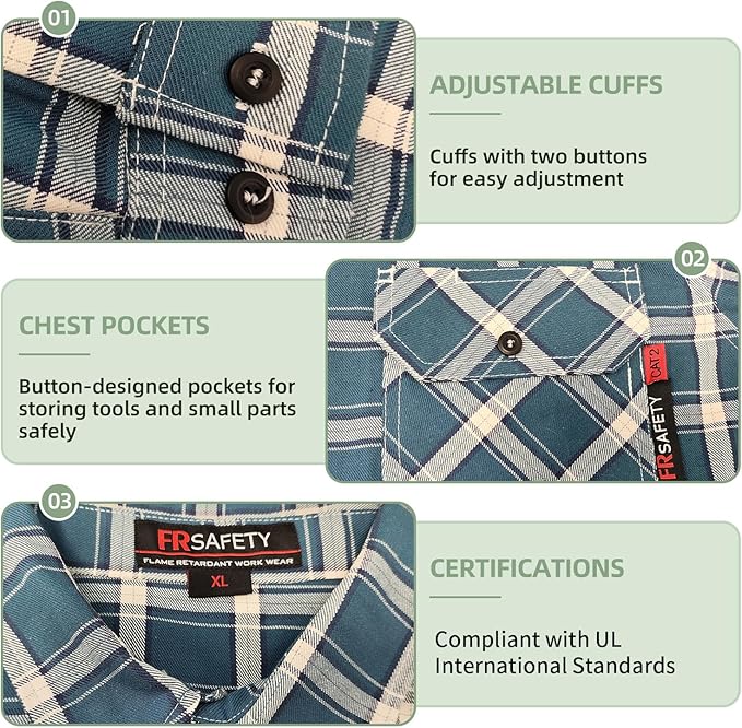 SKSAFETY 7oz FR Shirts for Men, Welding Shirt Hi Vis Flame Resistant 100% Cotton Fire Retardant Longsleeve Shirt CAT2