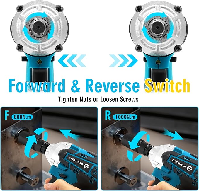 Cordless Impact Wrench,369 ft-lbs Brushless 1/2 inch Torque Impact Gun Speed High Torque Power Tool with 2x 4.0Ah Battery Charger 4 Sockets Electric Impact Wrench for Tire Removal Rusted Bolt
