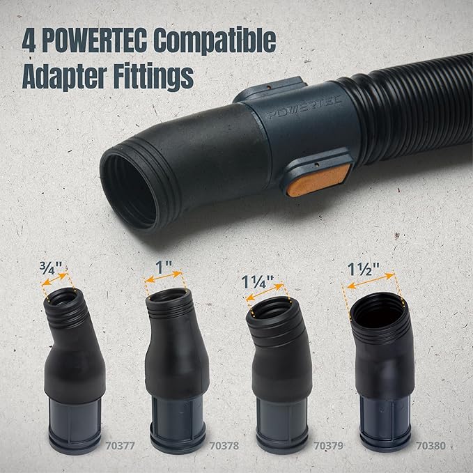 POWERTEC 1-1/2" Hose Adapter - Quick Connect Dust Collection Fitting, for 1.5" ID Hose Workshop Vacuum Systems (70456)