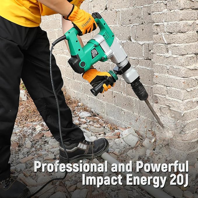 Hoteche Electric Demolition Jack Hammer 1500W Heavy-Duty SDS-MAX Concrete Breaker with Flat & Point Chisel