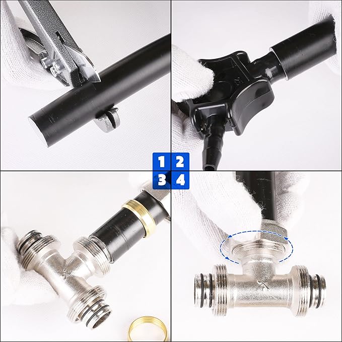 2PCS 3/4?쇺?Tee Air Piping Fittings, 3/4?쇺?Tubing x 3/4?쇺?Tubing x 3/4?쇺?Tubing, Brass-Nickel Plated, 200PSI Working Pressure, Air Line Fittings for Shop Garage Compressed Air Tube System