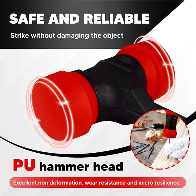 YIYITOOLS 40mm 2-Sided Soft Face Hammer,High Carbon Steel Forging,Double Face Installation Mallet with Non-Marring Solid PU Head,Shock-Absorbing Antislip Rubber Handle,for Sheet Metal,Flooring Install