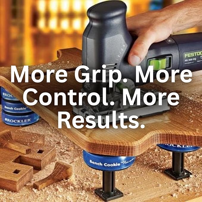 Rockler Work Bench Cookies Plus Work Grippers (4 Pack) ??Rockler Bench Cookies Protect Workpiece from Scratches and Benchtop Debris - Woodworking Kit for Most Average-Sized Panels