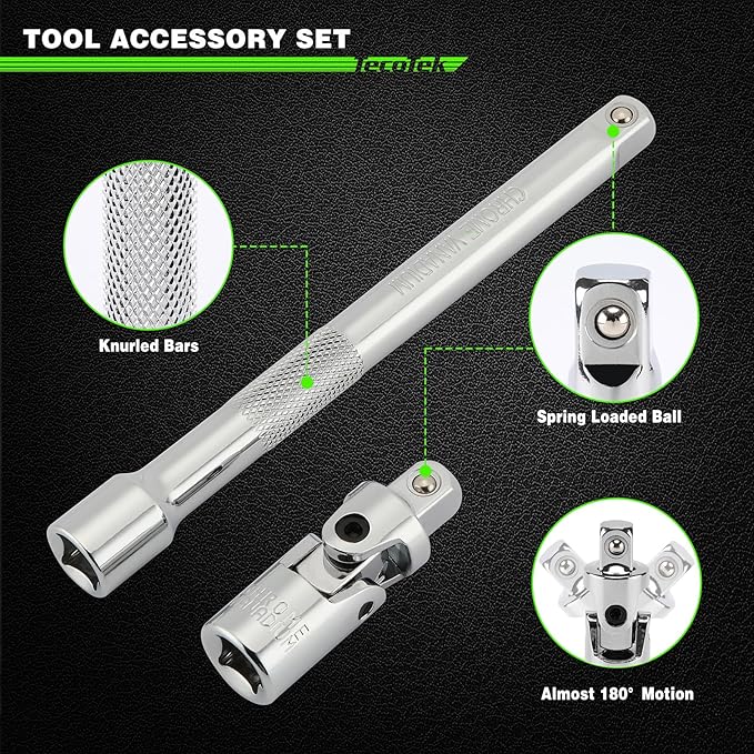 17-Pieces Drive Tool Accessory Set, Spark Plug Socket Set, Includes 1/4" & 3/8??Drive Extension Bar, Socket Adapter, Universal Joints, Spark Plug Sockets, Professional Socket Accessories, Cr-V