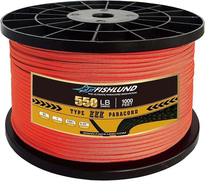 Paracord 550 lb, 7 Strand Paracord Rope 1000ft 4mm, Nylon Parachute Cord for Camping, Neon Orange
