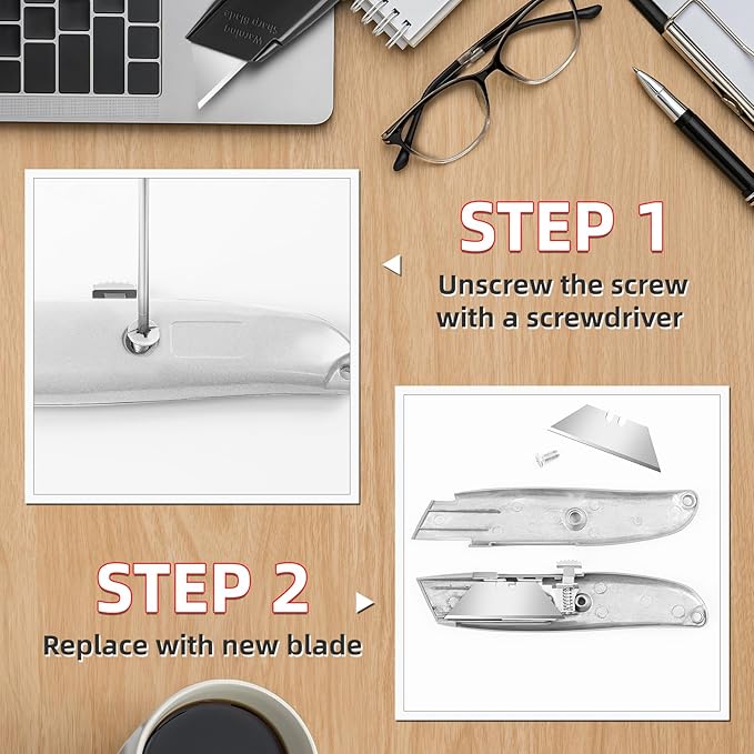 DIYSELF 30 Pack Box Cutter Heavy Duty Aluminium Shell Utility Knife | SK5 Steel Sharp Blade | Retractable Knife for Cutting Cartons Ropes and Cardboard | Home and Office Use, PVC Pipe Cutter(Silver)