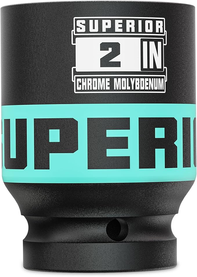 1" Drive Impact Socket, 2 Inch Deep Socket, SAE Axle Nut Socket, 6 Point, CR-MO, Automotive, Truck Maintenance, Heavy Equipment Repair