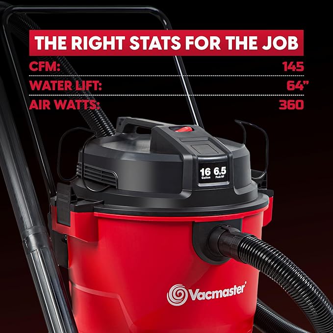 Vacmaster 16-Gallon 6.5 Peak HP??Wet/Dry Vacuum ??VJH1612PF 1101, Red