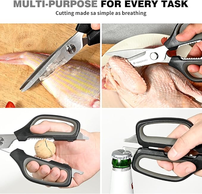 Kitchen Scissors, Super Heavy Duty Kitchen Cooking Scissors with 3.0mm thickness, All Purpose 9.5-inch Shears, Dishwasher Safe, Serrated Blades, Poultry Scissor, Bottle Opener function (1 Pack)