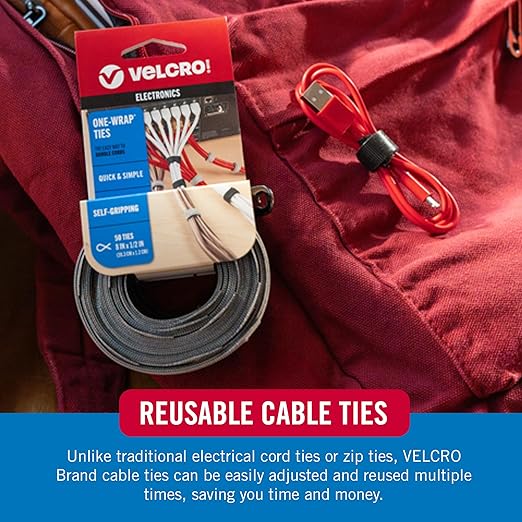 Velcro Brand Reusable Cable Ties ??Mens Stocking Stuffers 2025, 100 Pack 6 Inch Cable Management Ties, Cord Wraps for Electrical Cords, Black