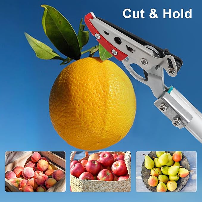GARTOL Cut & Hold Pole Pruner, 4.2 FT Lightweight Fruit Picker with 180째 Rotating Handle, SK5 Steel Blade Cuts up to 1/2 Inch, Long Reach Garden Tree Trimmer & Branch Cutter for Shrubs, Bushes