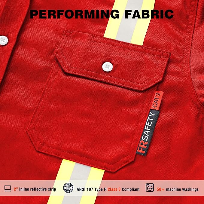 SKSAFETY 7oz FR Shirts for Men, Welding Shirt Hi Vis Flame Resistant 100% Cotton Fire Retardant Longsleeve Shirt CAT2