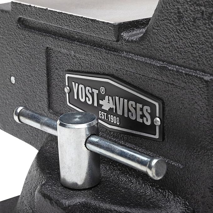 Yost HD450-C Heavy Duty 4-1/2 Inch Mechanics Work Bench Vise | Heavy Duty Woodworking & Metal Work Table with Secure Grip Swivel Base | 60,000 PSI Casting Iron Material with Extra-large Anvil Surface