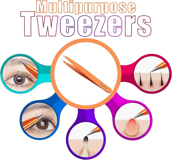 Pointed Tweezers - High Carbon Stainless Steel Fine Point Precision Tweezers for Ingrown Hair Removal - Perfectly Aligned Hand Filed Sharp Tweezer - Needle Nose Tweezers (Orange)