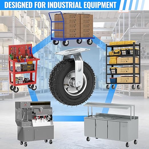 8 inch Casters Wheels, Heavy Duty Casters Set of 4 Load 880lbs with Brake, Locking Swivel Plate Caster, Industrial Castor Wheels for Workbench, Cart, Trolley, Wagon and Shelves