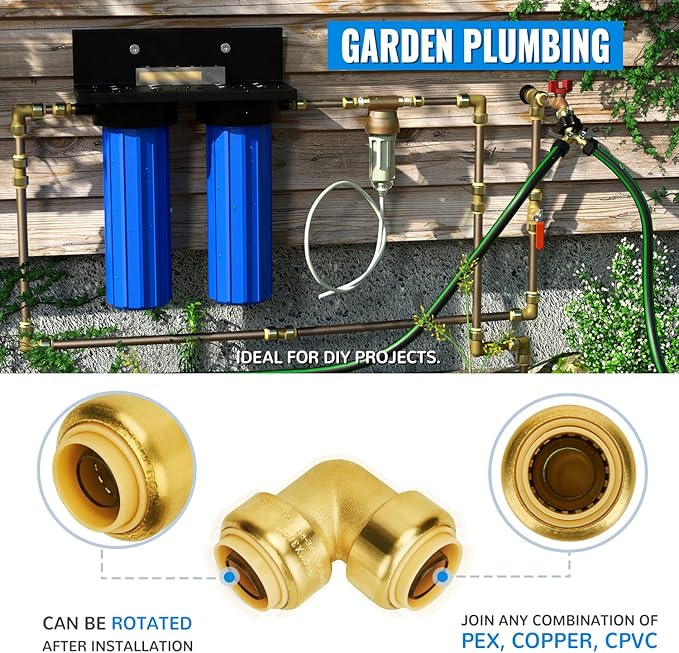 SUNGATOR 3/4 Inch 90 Degree Elbow, Push Pex Elbow 3/4 Inch, No Lead Brass Push-to-Connect Plumbing Fittings for PEX Pipe, Copper, CPVC, PE-RT, With 1 Disconnect Clip, Pack of 6