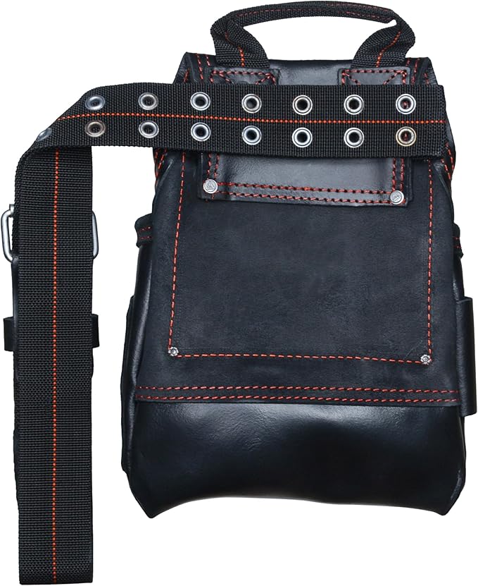 Hultafors Work Gear HT5433 Carpenter's Heavy-Duty Leather Nail & Tool Bag, Double-Gusset Front Pockets