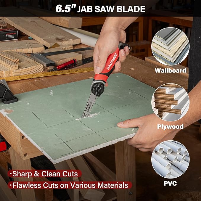 HAUTMEC 3-In-1 Japanese Pull Saw and Jab Saw Set, Quick Tool-Free Blade Replacement, 4-Angle Cutting, Pro SK4 Handsaw with 17TPI & 9TPI Pullsaw, 6TPI Drywallsaw – HTHDM25050