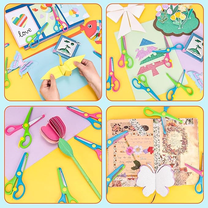 LOVESTOWN Kids Craft Scissors, 6PCS Blunt Tip Safety Scissors Stocking Stuffer for Toddler, Anti-Pinch Design for Child Hand-Eye Coordination Development, Art Craft Scrapbooking Supplies
