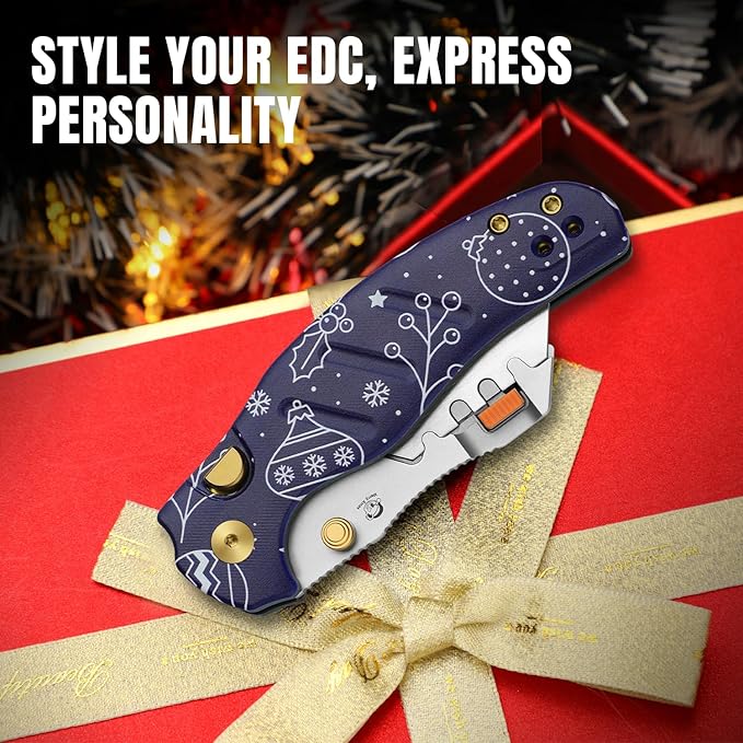 Kizer C01C 2.9(Tool-Free Version) Utility Knife, Quick Change Box Cutter EDC Pocket Knife with 5PCS Razor Blades, Button Liner Lock Blue G10 Handle Folding Knives with Integrated Tools, V3488.29JMC2
