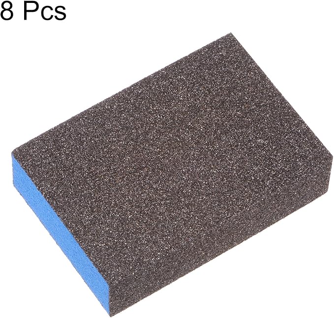 HARFINGTON 8pcs Sanding Sponge Blocks #60 (120-180 Grits) Wet/Dry Hand Sanding Sponges, 100x70x25mm Foam Sanding Block Pad for Polishing Kitchen Metal Wood Drywall Furniture, Brown&Blue
