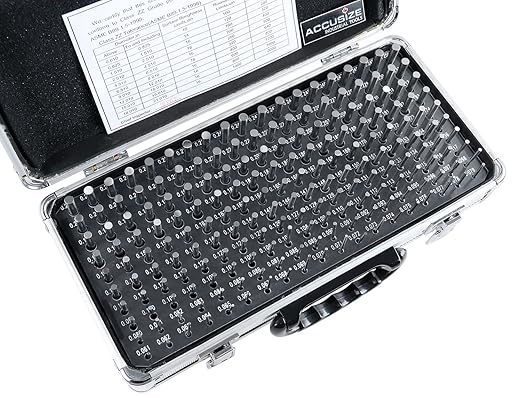 Accusize Industrial Tools - 190 Pc Precision Minus Class ZZ Pin Gauge Set, 0.061" to 0.250", 2" Length, Heat Treated, 60-62 RC, with Aluminum Case, M1(-) A