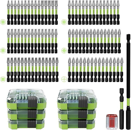 Magnetic Screwdriver Bit Set, 93-Piece Impact Ready S2 Steel Driver Bits with Magnetizer, Extension Bars, for Automotive, Repair & DIY Projects (PH/PZ/SQ/T/Torx)