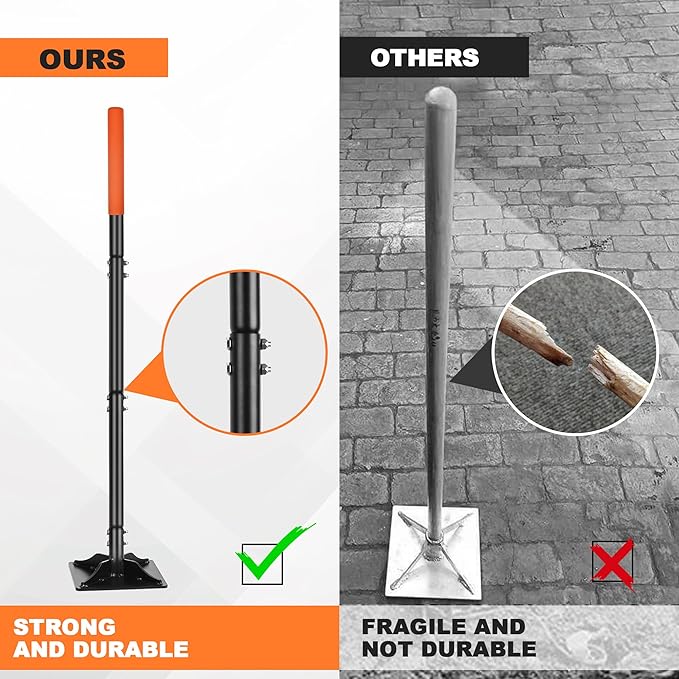 Steel Tamper 8in횞8in, 45in Long-Handled Hand Tamper with Rubber Grip, Durable Ground Tamper, Ideal for Leveling Garden Soil, Gravel, as Well as Laying Floor Tiles and Repairing Blacktop