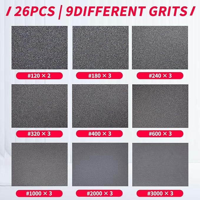 26PCS Sanding Sponge, Washable and Reusable Sanding Blocks, Hook & Loop Wet Dry Sandpaper Block for Drywall Metal Wood Furniture and Model Polishing, 120-3000 Grit Sand Paper Assortment Pack