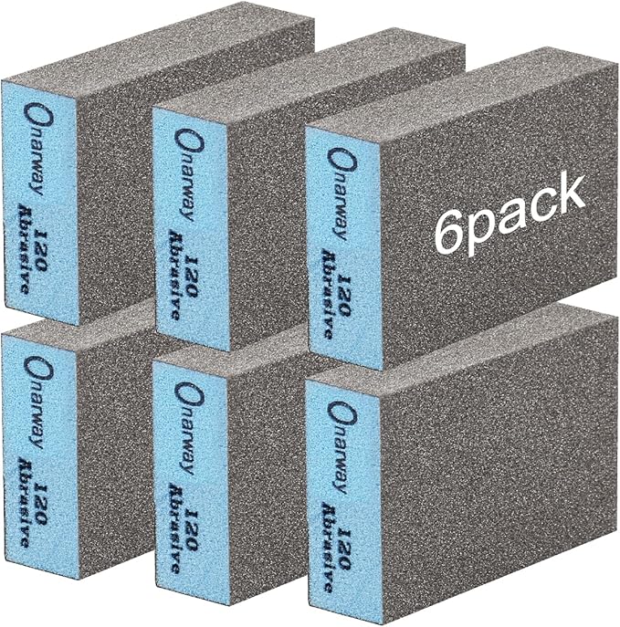 Onarway Sanding Blocks 6 Packs Wet and Dry Dual-use Sanding Sponges - Medium 120 Grits: Washable and Reusable for Wood Metal Wall Polish