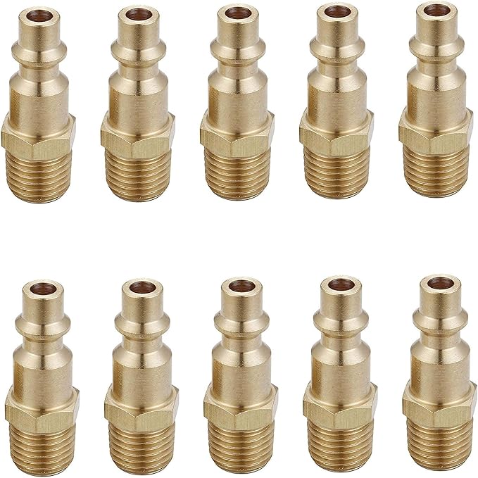 Brass 1/4-Inch NPT Male Industrial Air Hose Quick Connect Adapter, Air Coupler and Plug Kit, Air Compressor Fittings, 10pcs (Male NPT)