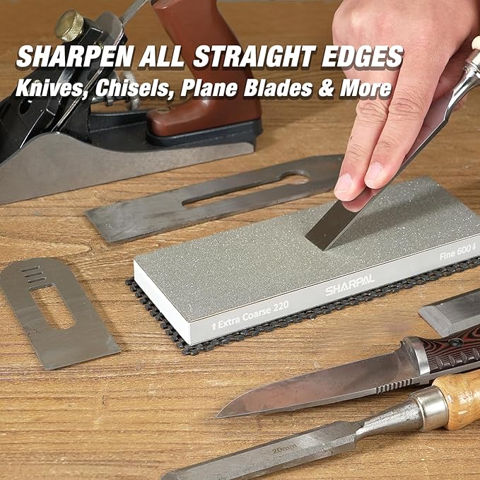 SHARPAL 169H Large 8" x 3" Dual-Grit Diamond Sharpening Stone ??Extra-Coarse 220 & Fine 600 Grit Monocrystalline Diamond Whetstone, Professional Knife Sharpener with Anti-Slip Pad and Angle Guide